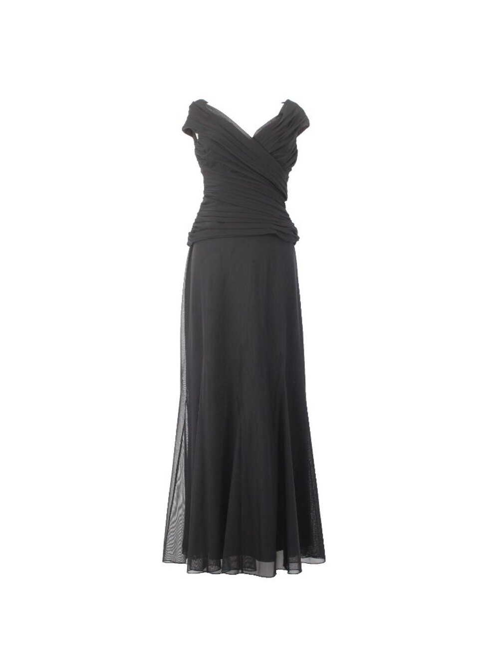 Alex Evening Dress Black Sz 2 Tulle V Neck Ruching Polyester Polyurethane Dress